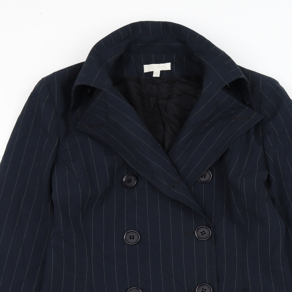 Kookai Womens Blue Striped Overcoat Coat Size 12 Button