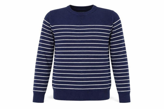 Good Threads Mens Blue Round Neck Striped Cotton Pullover Jumper Size S