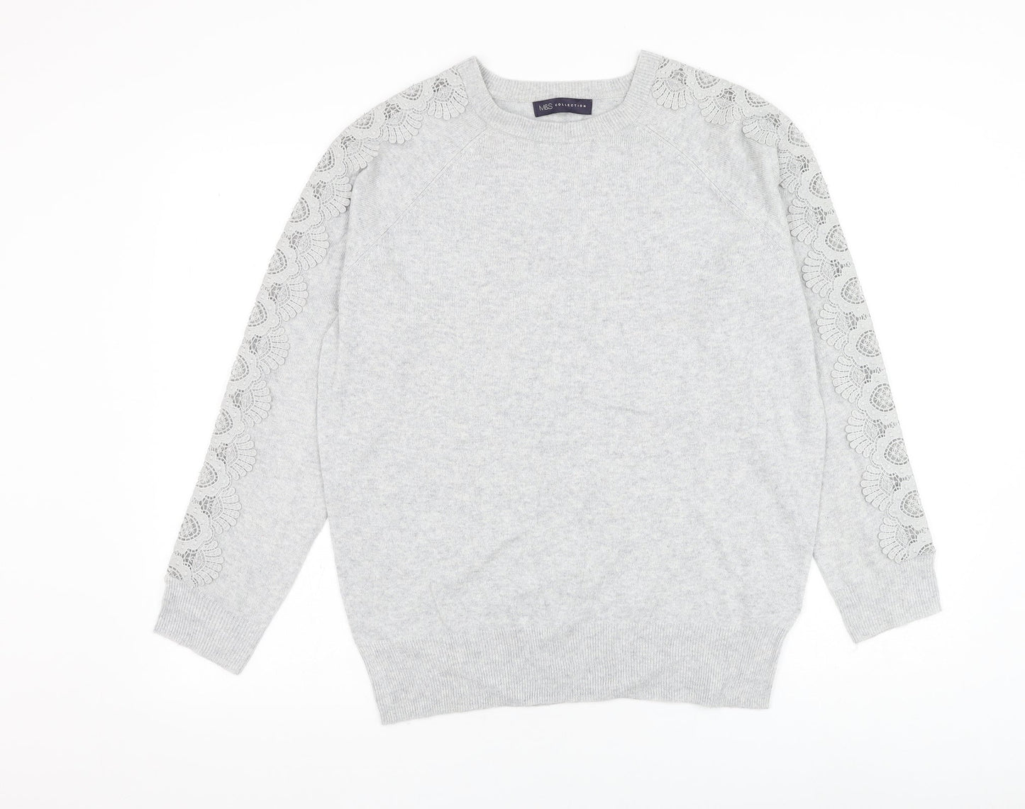 Marks and Spencer Womens Grey Round Neck Polyester Pullover Jumper Size 14