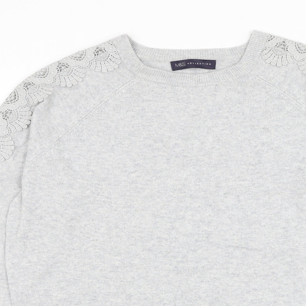 Marks and Spencer Womens Grey Round Neck Polyester Pullover Jumper Size 14