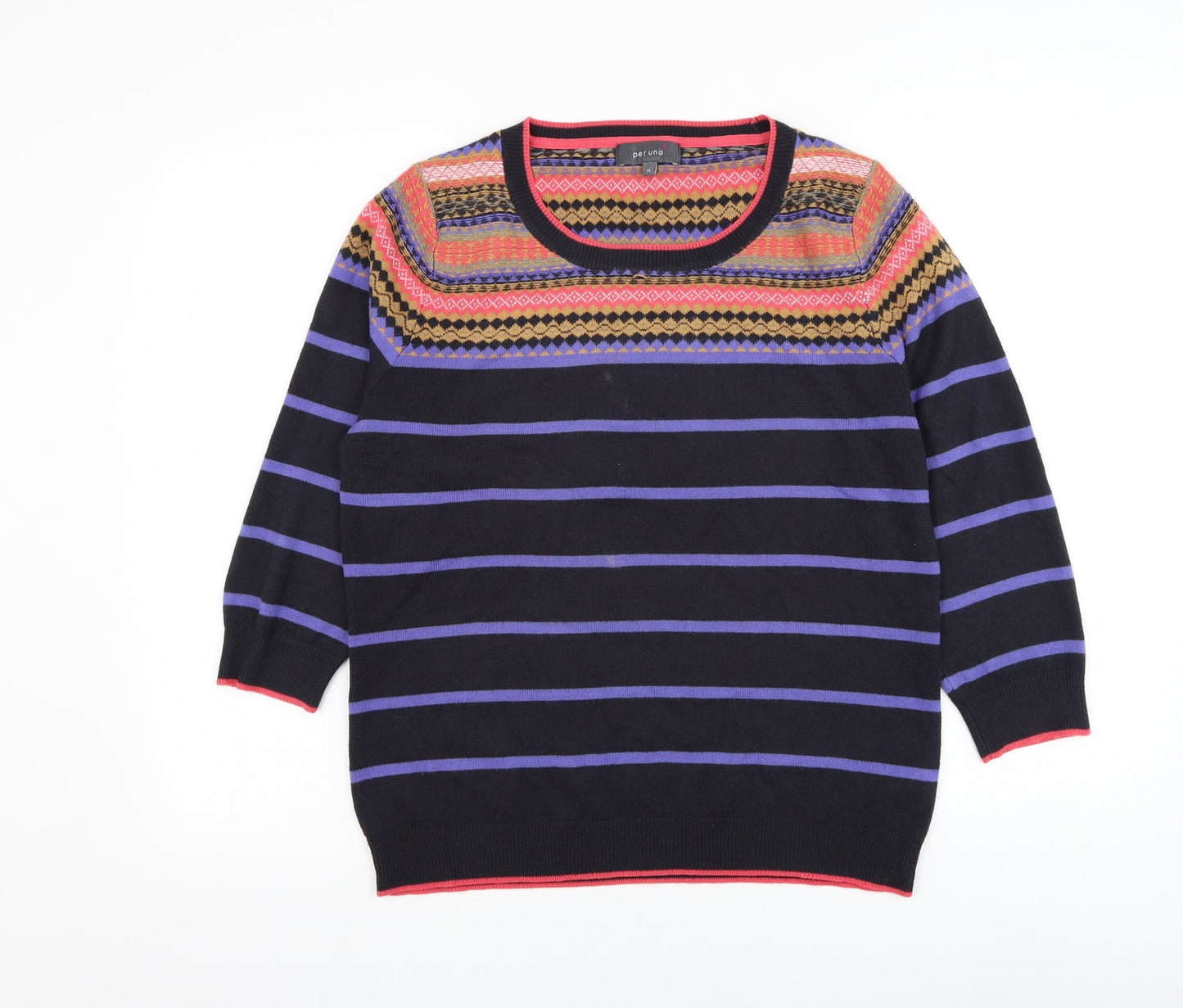 Marks and Spencer Womens Black Round Neck Striped Acrylic Pullover Jumper Size 14