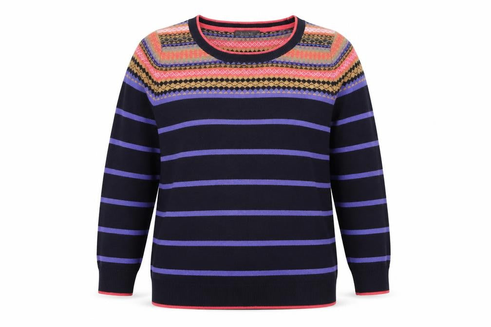 Marks & Spencer Womens Black Round Neck Striped Acrylic Pullover Jumper Size 14