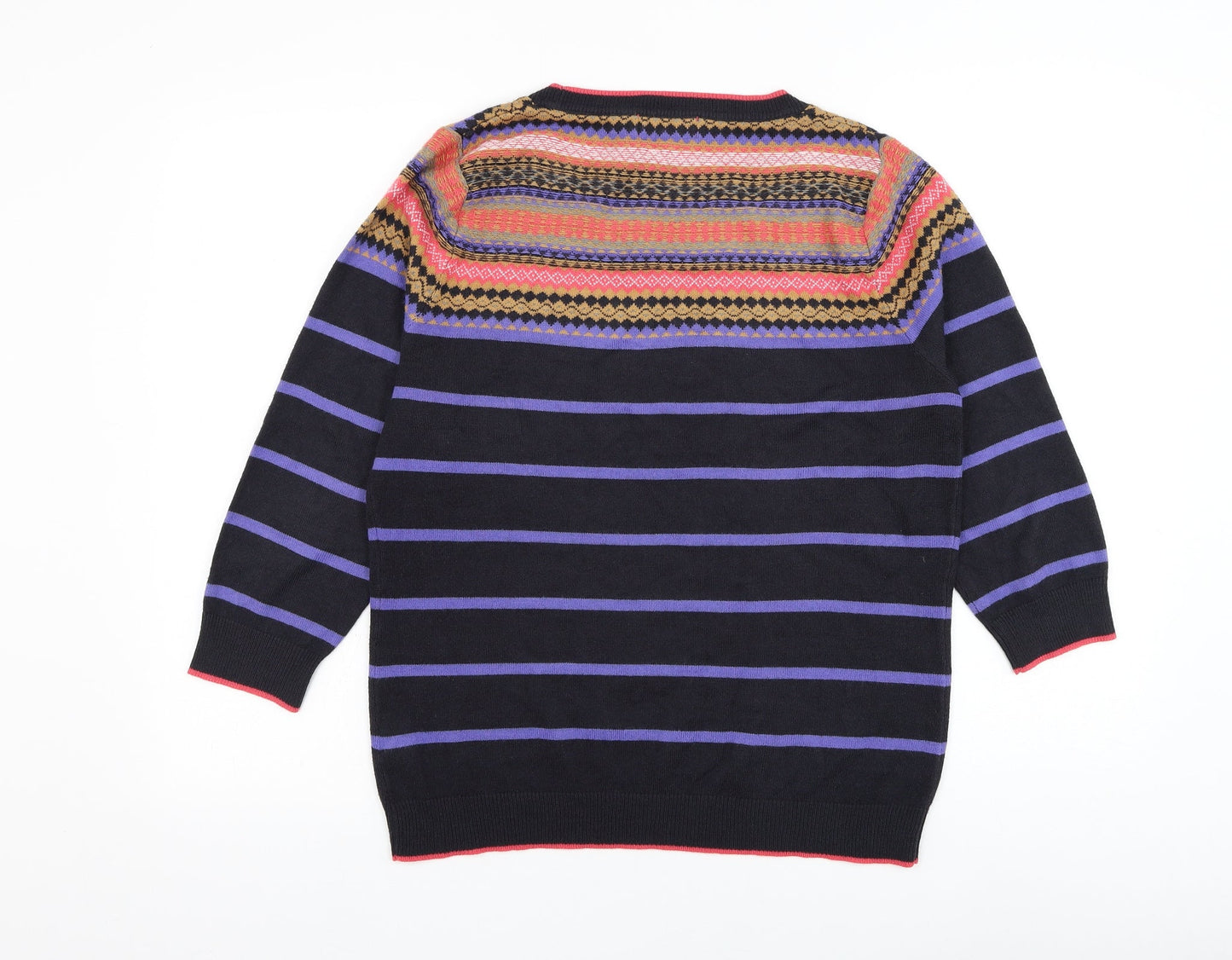 Marks and Spencer Womens Black Round Neck Striped Acrylic Pullover Jumper Size 14