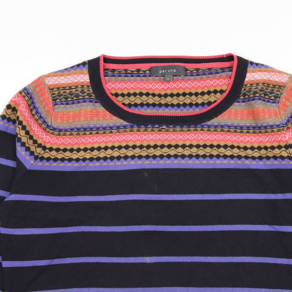 Marks and Spencer Womens Black Round Neck Striped Acrylic Pullover Jumper Size 14