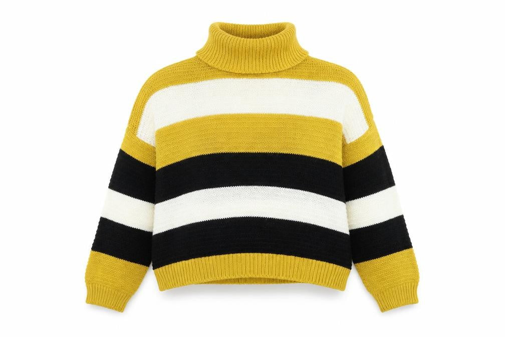 Quiz Womens Yellow Roll Neck Striped Acrylic Pullover Jumper Size S