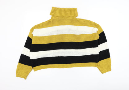 Quiz Womens Yellow Roll Neck Striped Acrylic Pullover Jumper Size S