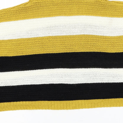 Quiz Womens Yellow Roll Neck Striped Acrylic Pullover Jumper Size S