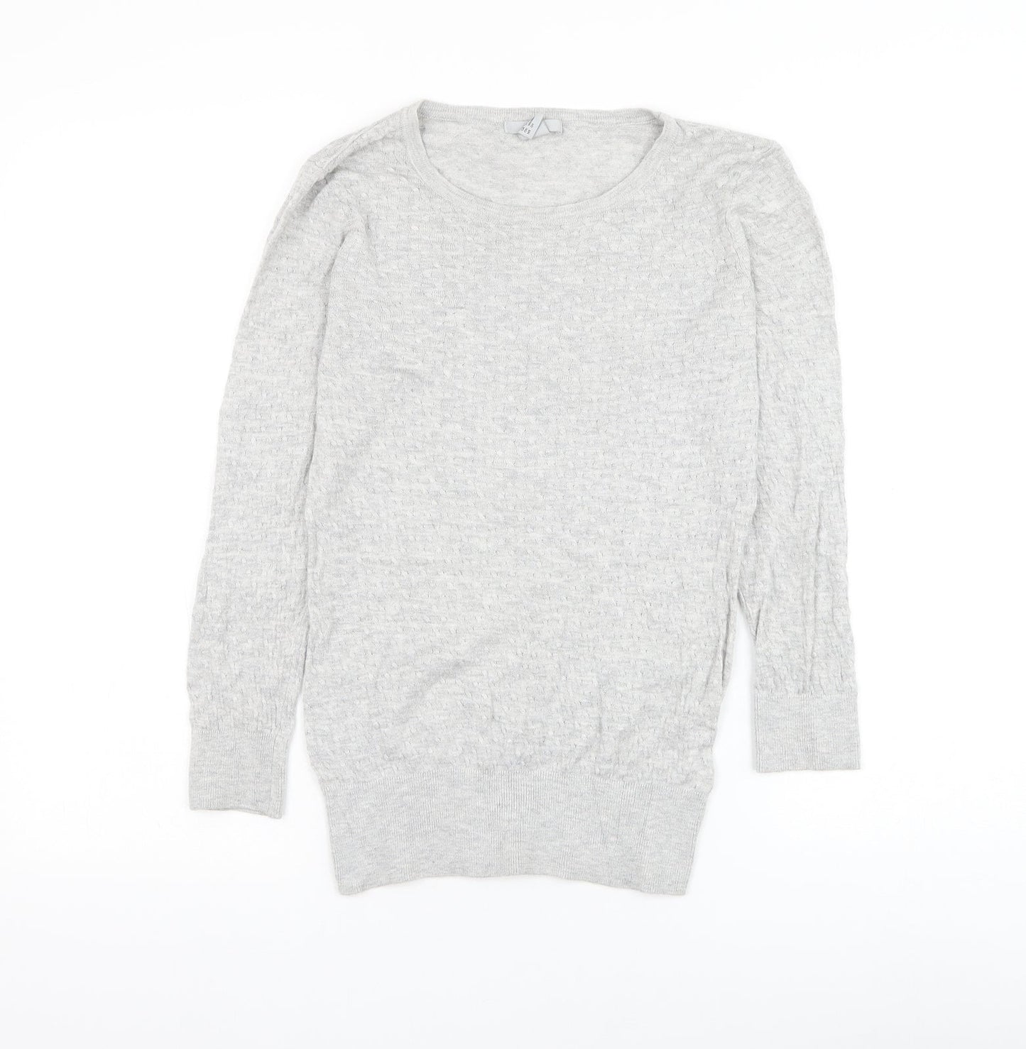 H&M Womens Grey Round Neck Viscose Pullover Jumper Size S