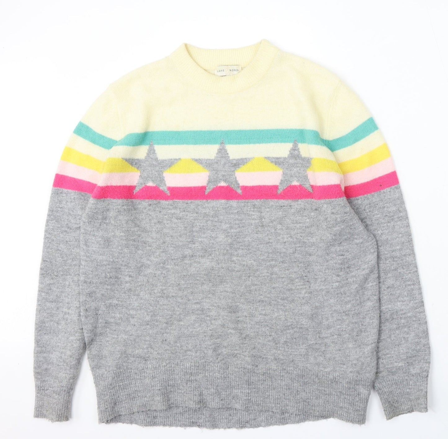 Dear Roses Womens Multicoloured Round Neck Geometric Acrylic Pullover Jumper Size M