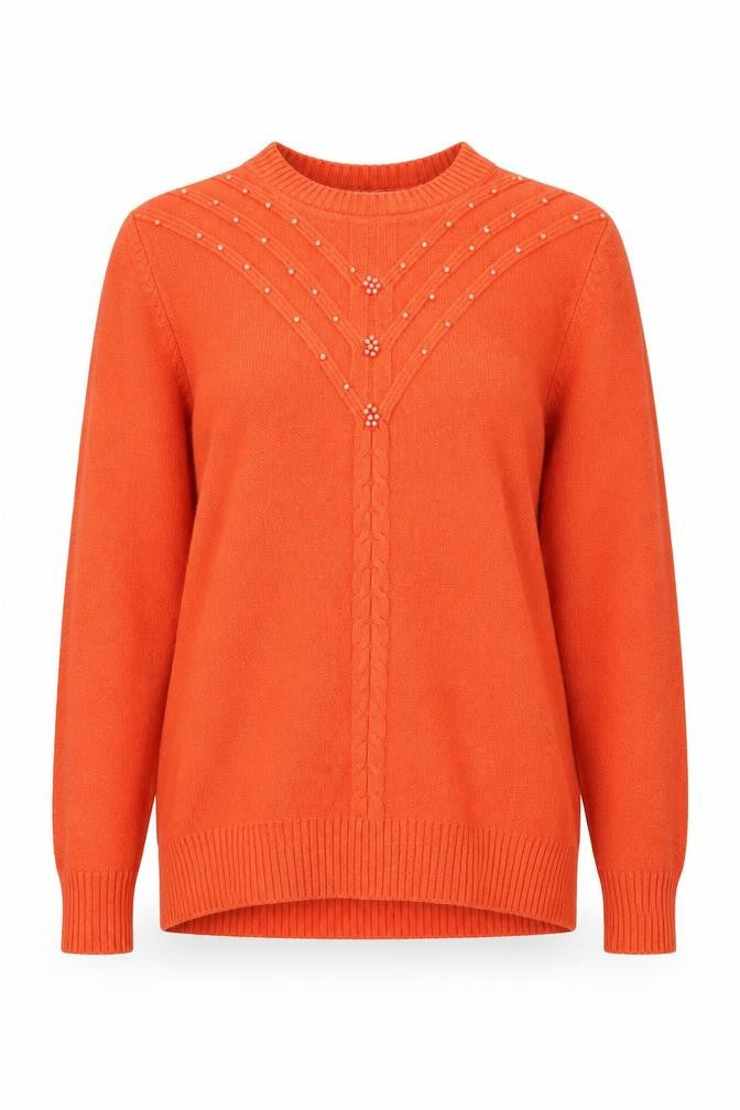 Oui Lei Womens Orange Round Neck Acrylic Pullover Jumper Size S
