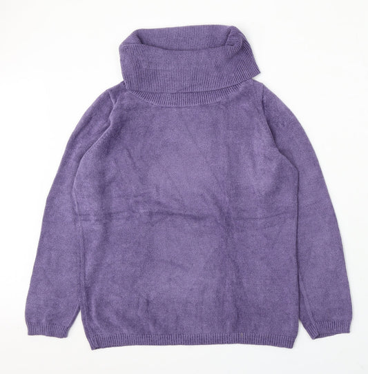 Classic Womens Purple Roll Neck Polyester Pullover Jumper Size M
