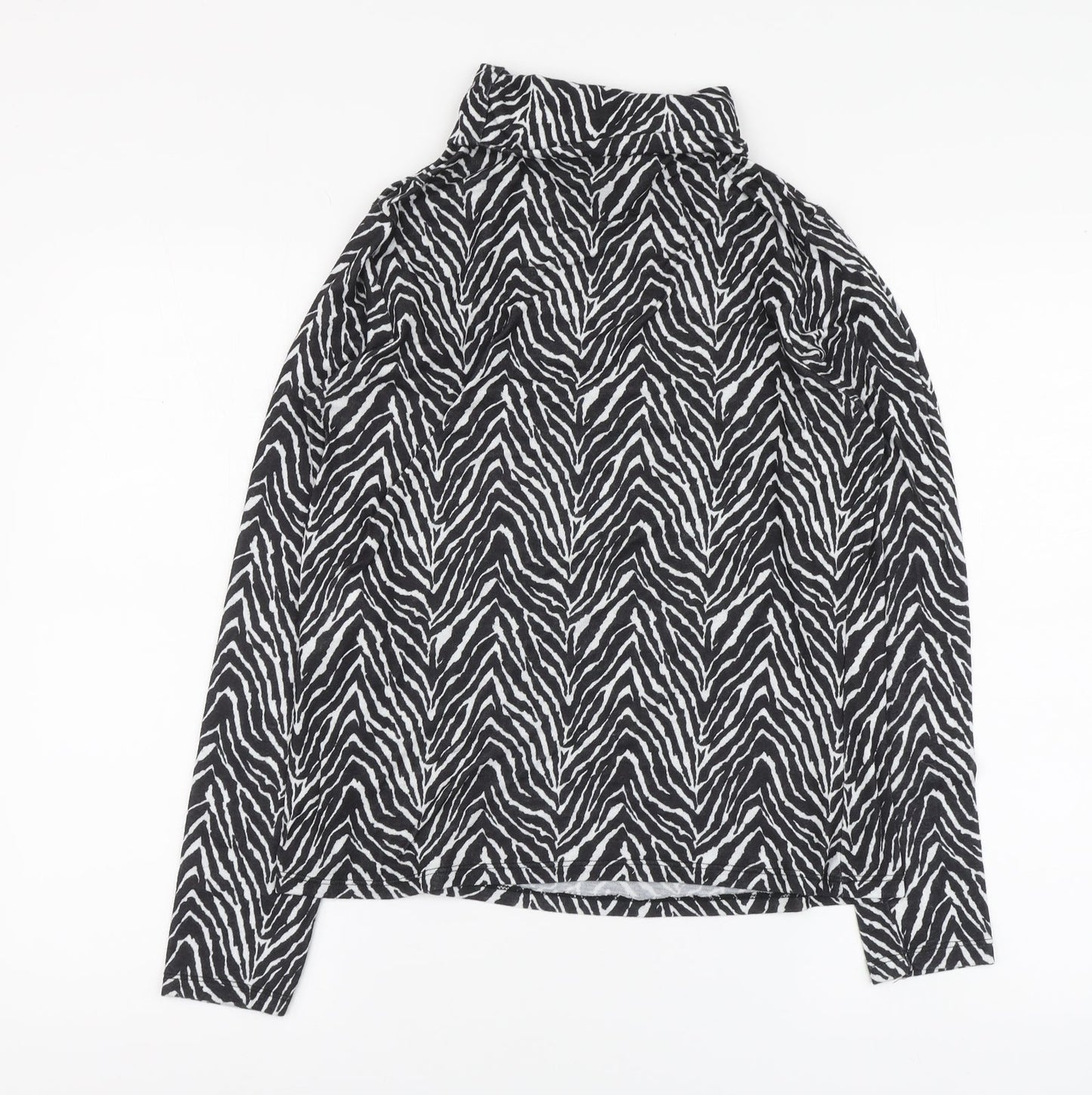 Primark Womens Black Animal Print Polyester Basic Blouse Size M Roll Neck