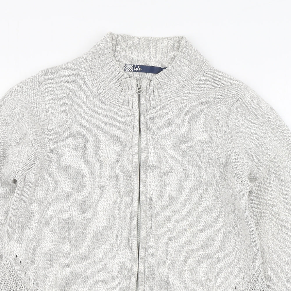 Isle Womens Grey High Neck Cotton Full Zip Jumper Size 14