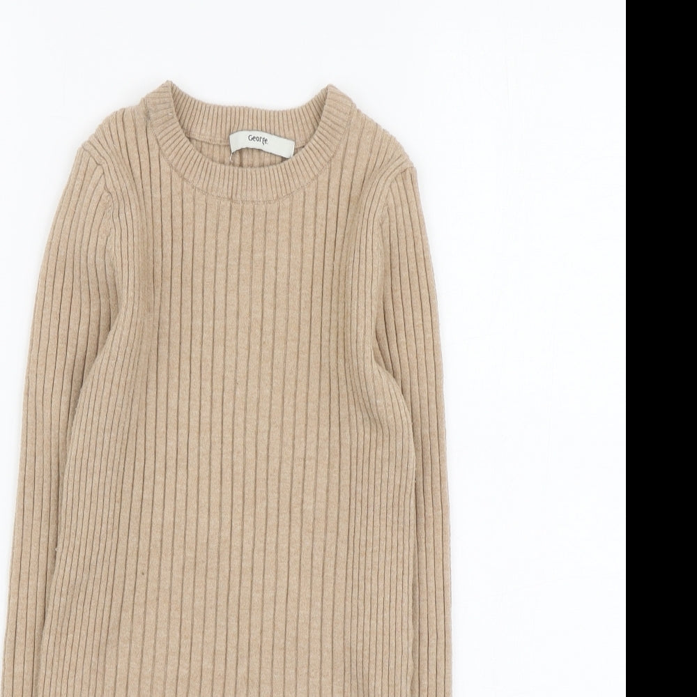 George Womens Beige Round Neck Polyester Pullover Jumper Size 8