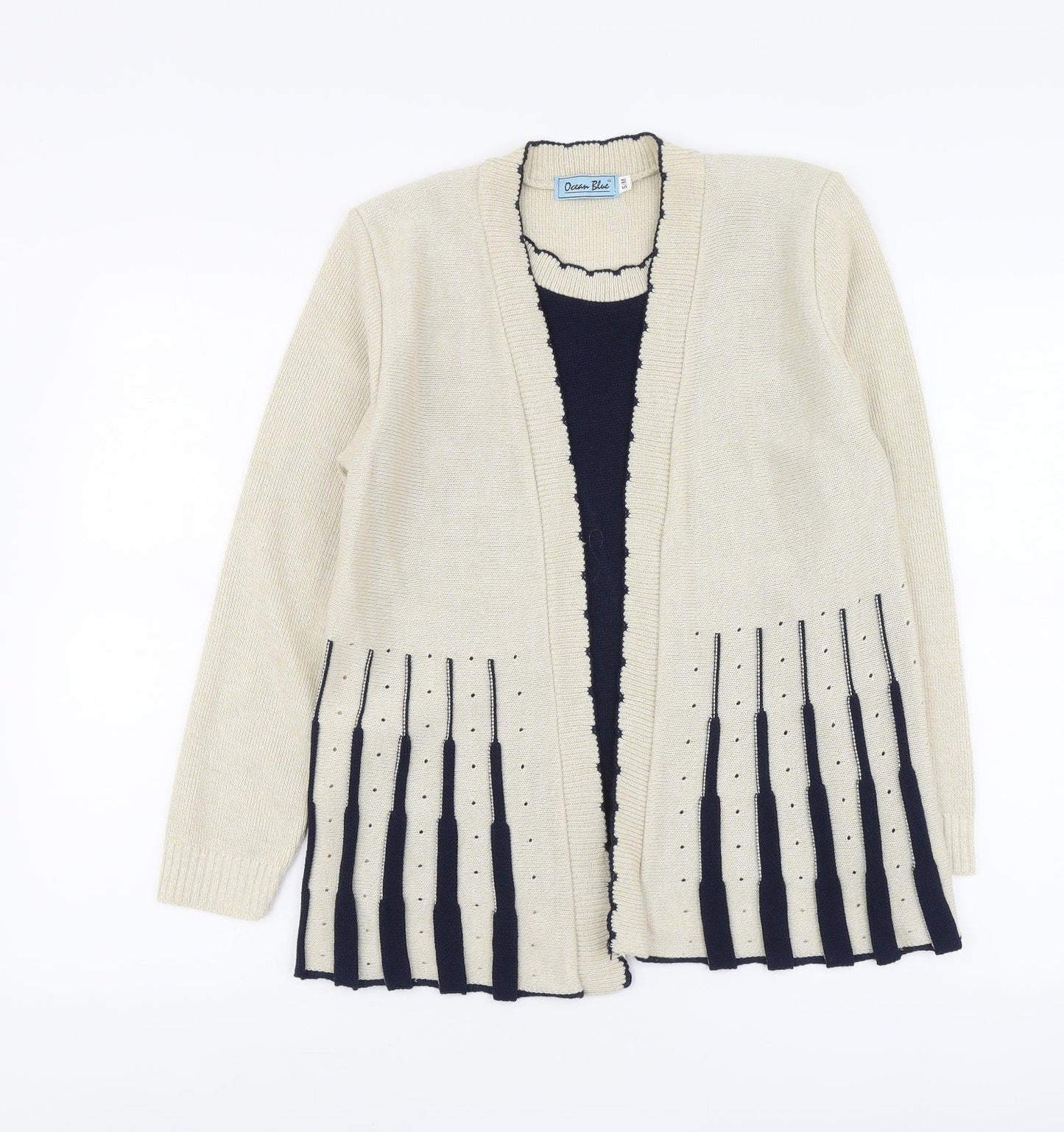 Ocean Blue Womens Beige V-Neck Acrylic Pullover Jumper Size S