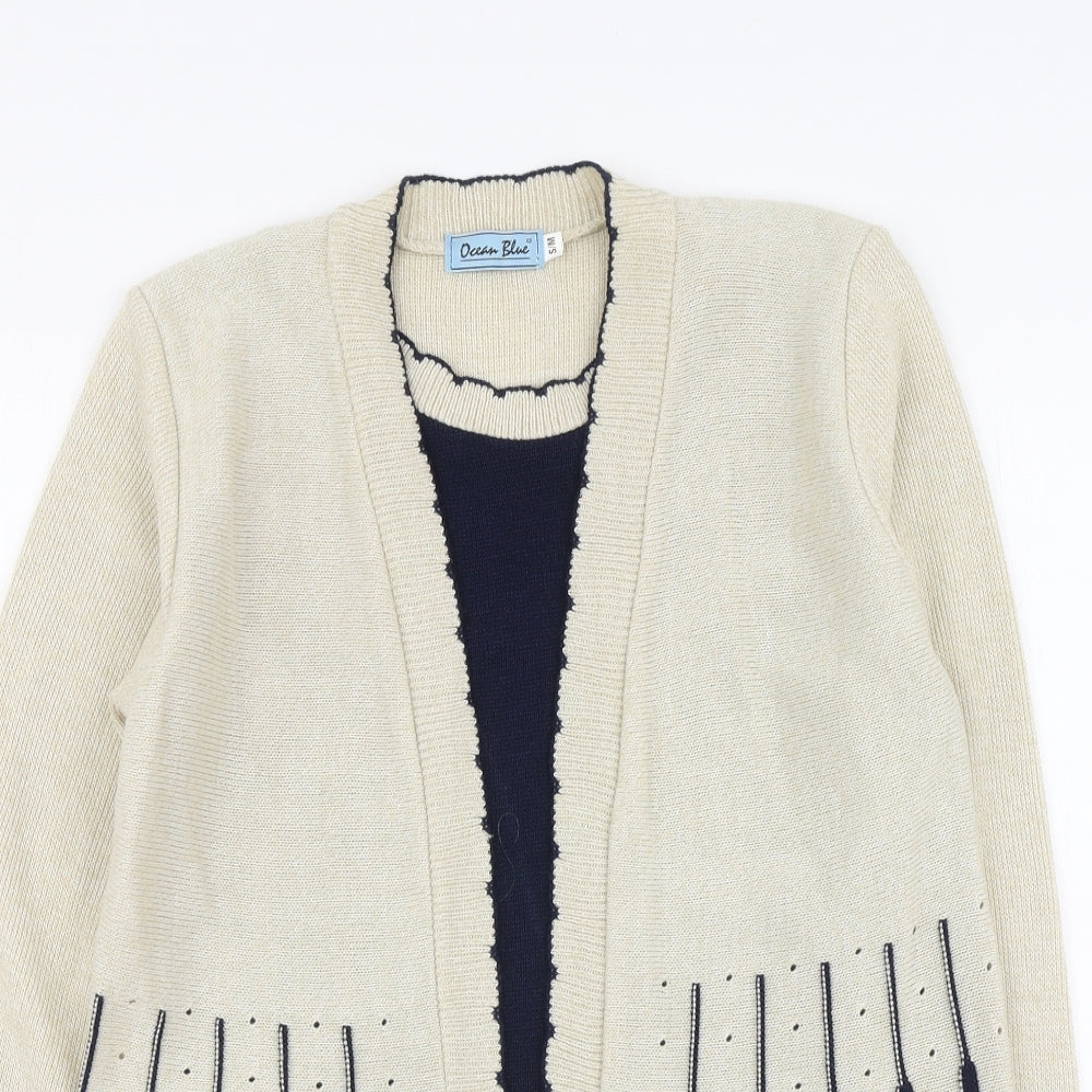 Ocean Blue Womens Beige V-Neck Acrylic Pullover Jumper Size S