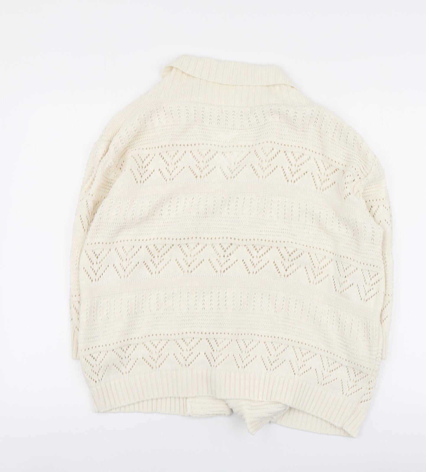Elegant Womens Ivory V-Neck Cotton Cardigan Jumper Size L