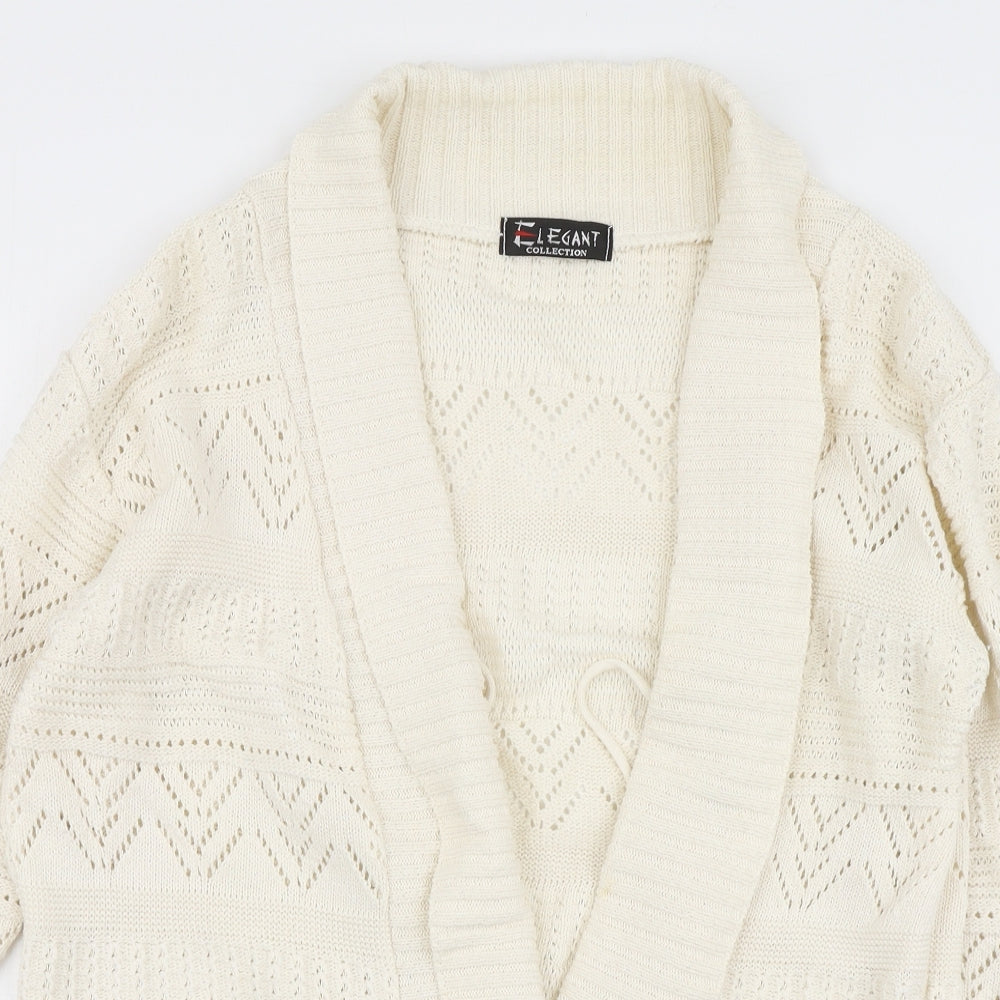 Elegant Womens Ivory V-Neck Cotton Cardigan Jumper Size L
