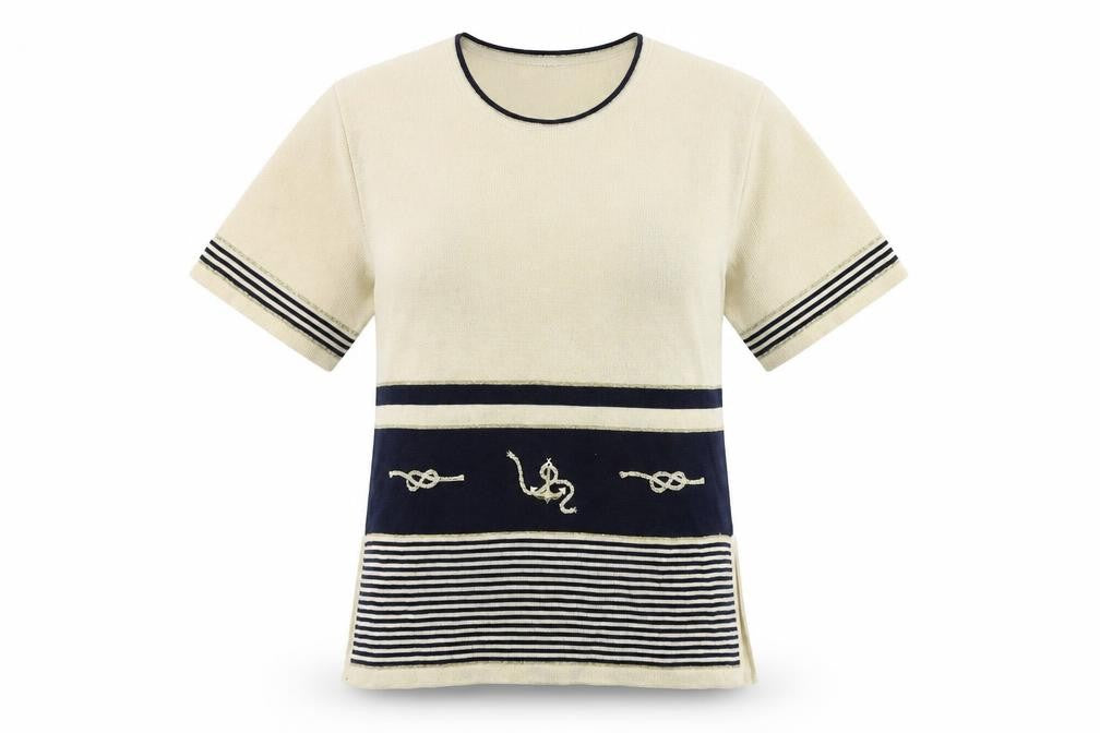 Stephen Womens Beige Striped Viscose Basic T-Shirt Size S Round Neck