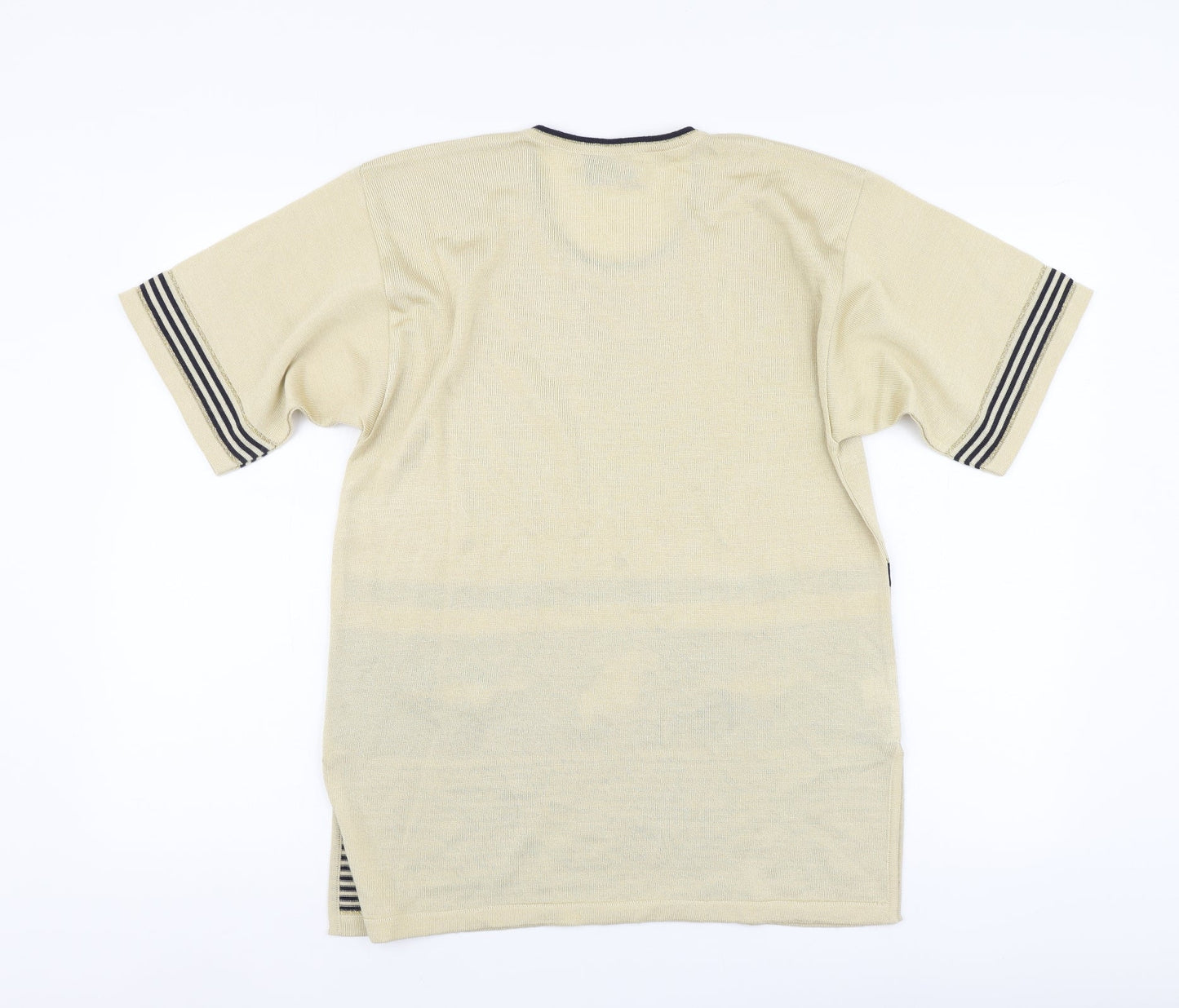 Stephen Womens Beige Striped Viscose Basic T-Shirt Size S Round Neck