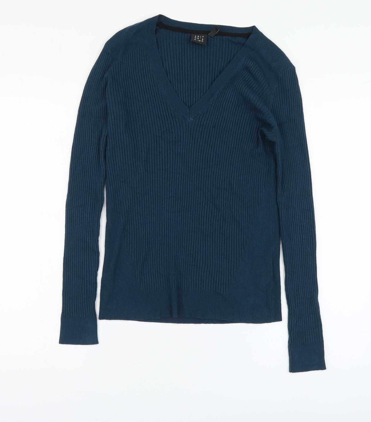 Edit Or's Cut Womens Blue V-Neck Viscose Pullover Jumper Size 14