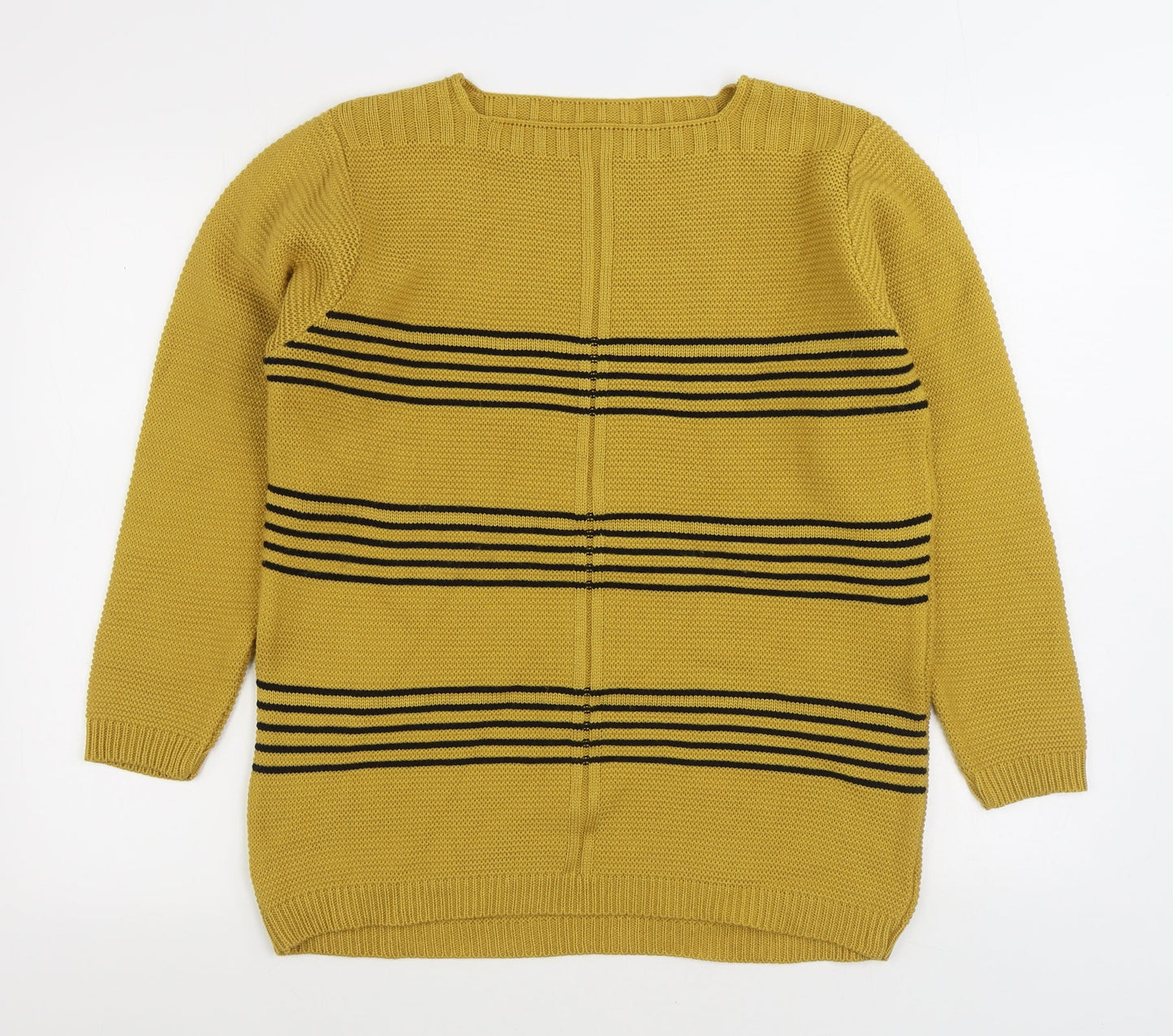 Preworn Womens Yellow Boat Neck Striped Acrylic Pullover Jumper Size L