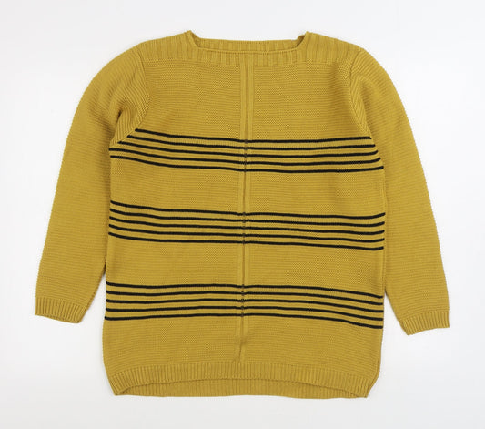 Preworn Womens Yellow Boat Neck Striped Acrylic Pullover Jumper Size L