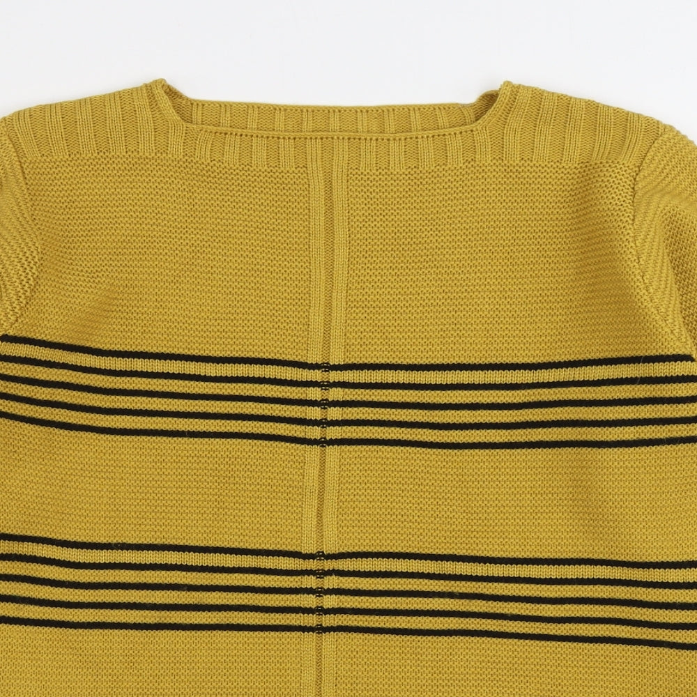 Preworn Womens Yellow Boat Neck Striped Acrylic Pullover Jumper Size L