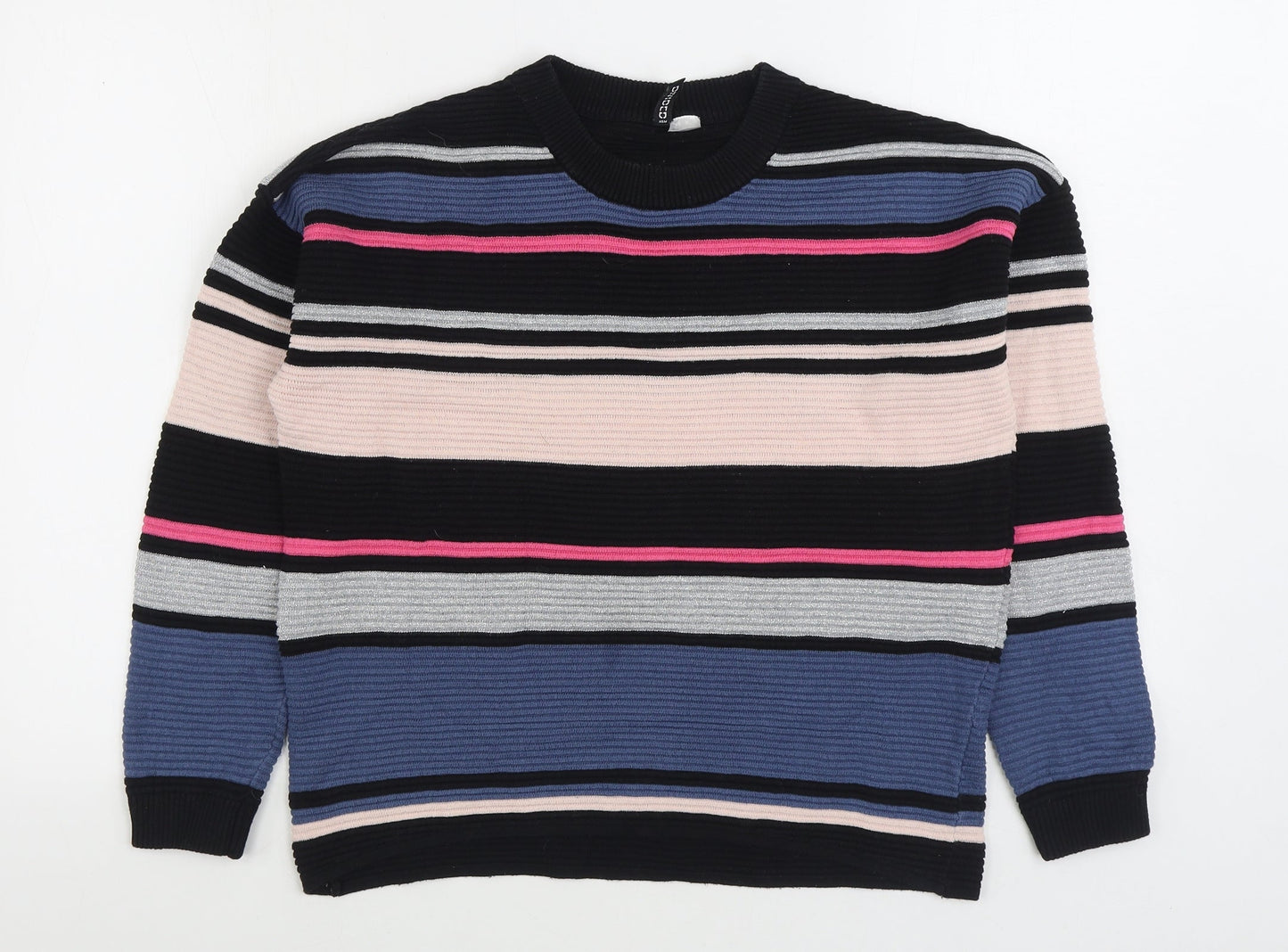 H&M Womens Multicoloured Round Neck Striped Viscose Pullover Jumper Size XS