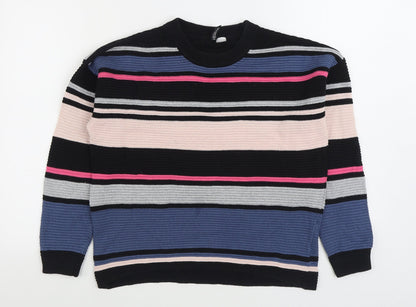 H&M Womens Multicoloured Round Neck Striped Viscose Pullover Jumper Size XS