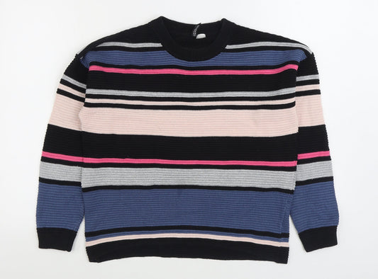 H&M Womens Multicoloured Round Neck Striped Viscose Pullover Jumper Size XS