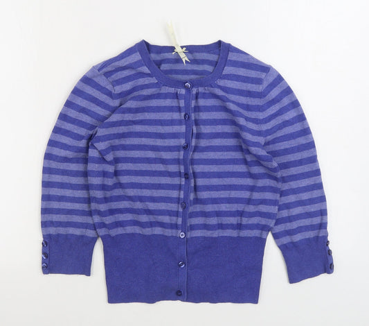 Debenhams Womens Blue Round Neck Striped Cotton Cardigan Jumper Size 10