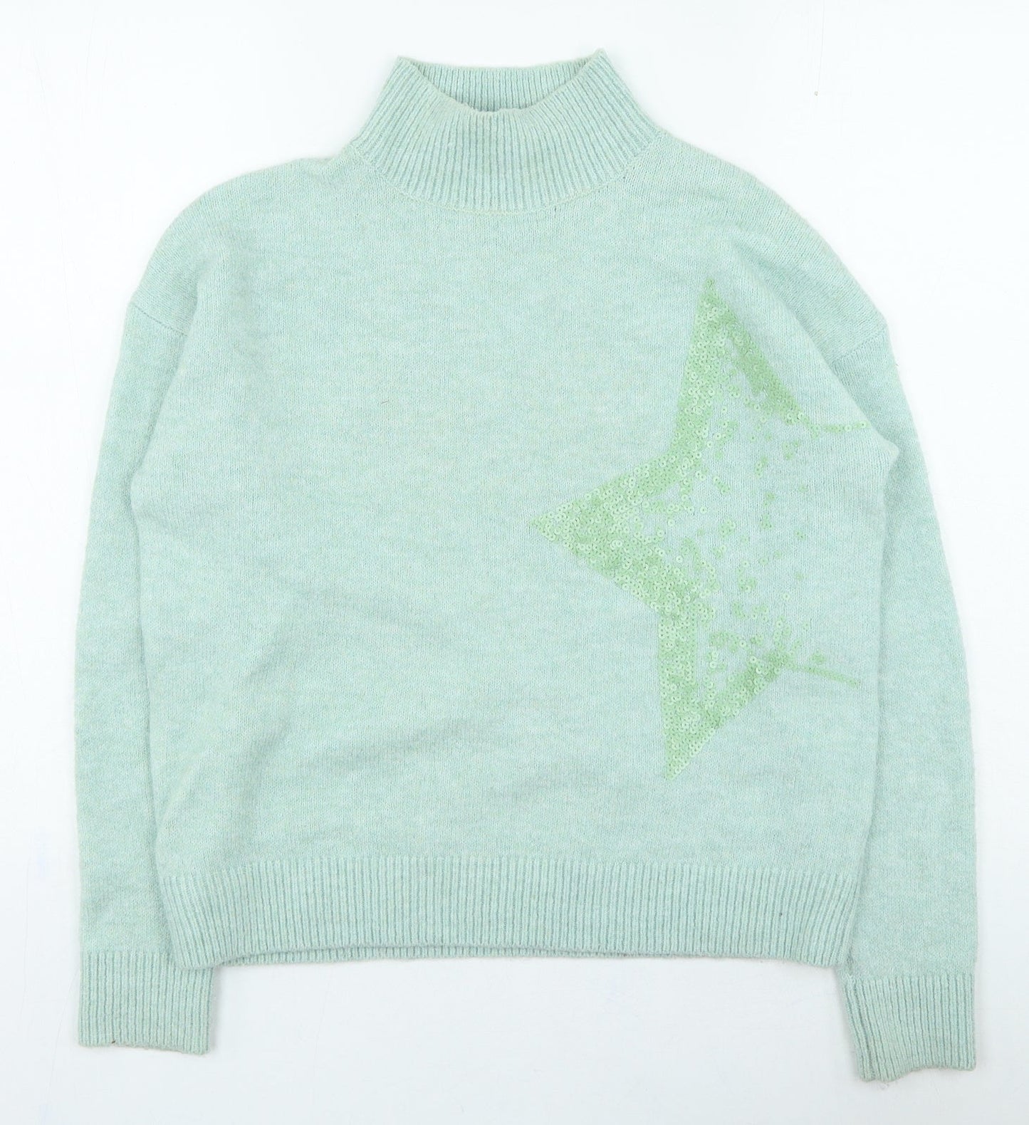 TU Womens Green High Neck Acrylic Pullover Jumper Size 10