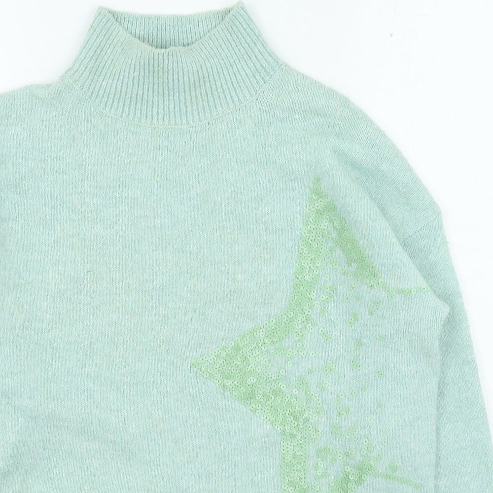 TU Womens Green High Neck Acrylic Pullover Jumper Size 10