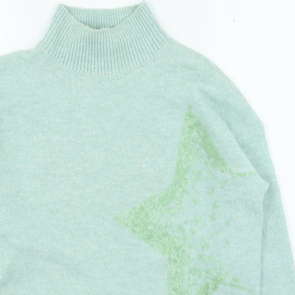 Tu Womens Green High Neck Acrylic Pullover Jumper Size 10
