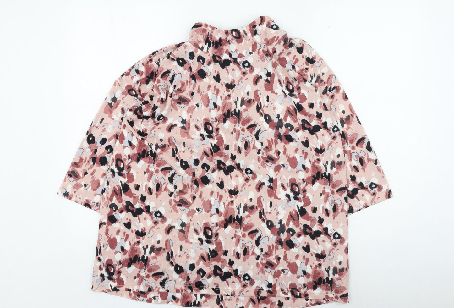 Marks and Spencer Womens Pink High Neck Floral Polyester Pullover Jumper Size L