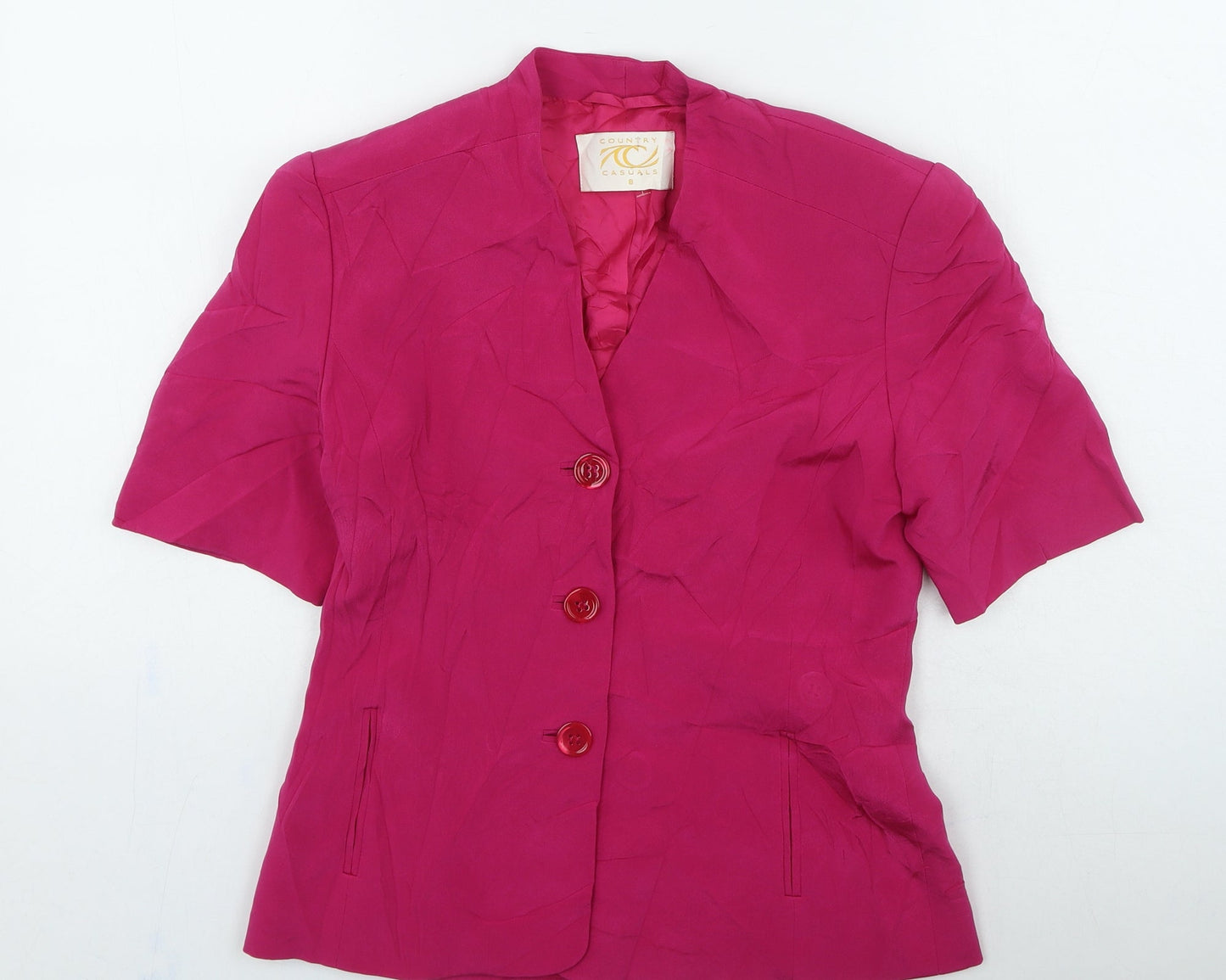 Country Casuals Womens Pink Silk Basic Button-Up Size 8 Round Neck