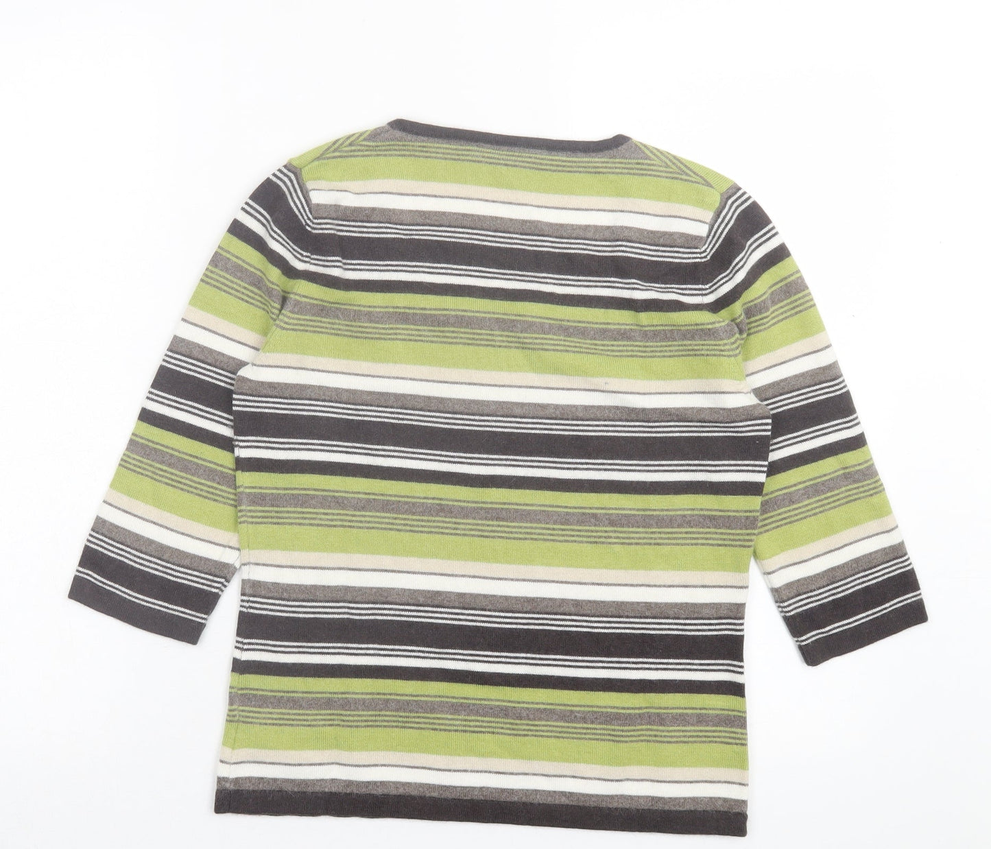 Alex&Co Womens Green Striped Viscose Basic T-Shirt Size 10 Square Neck