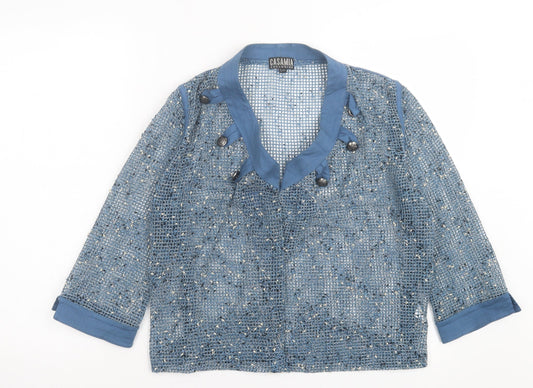 Casamia Womens Blue V-Neck Polyester Cardigan Jumper Size S