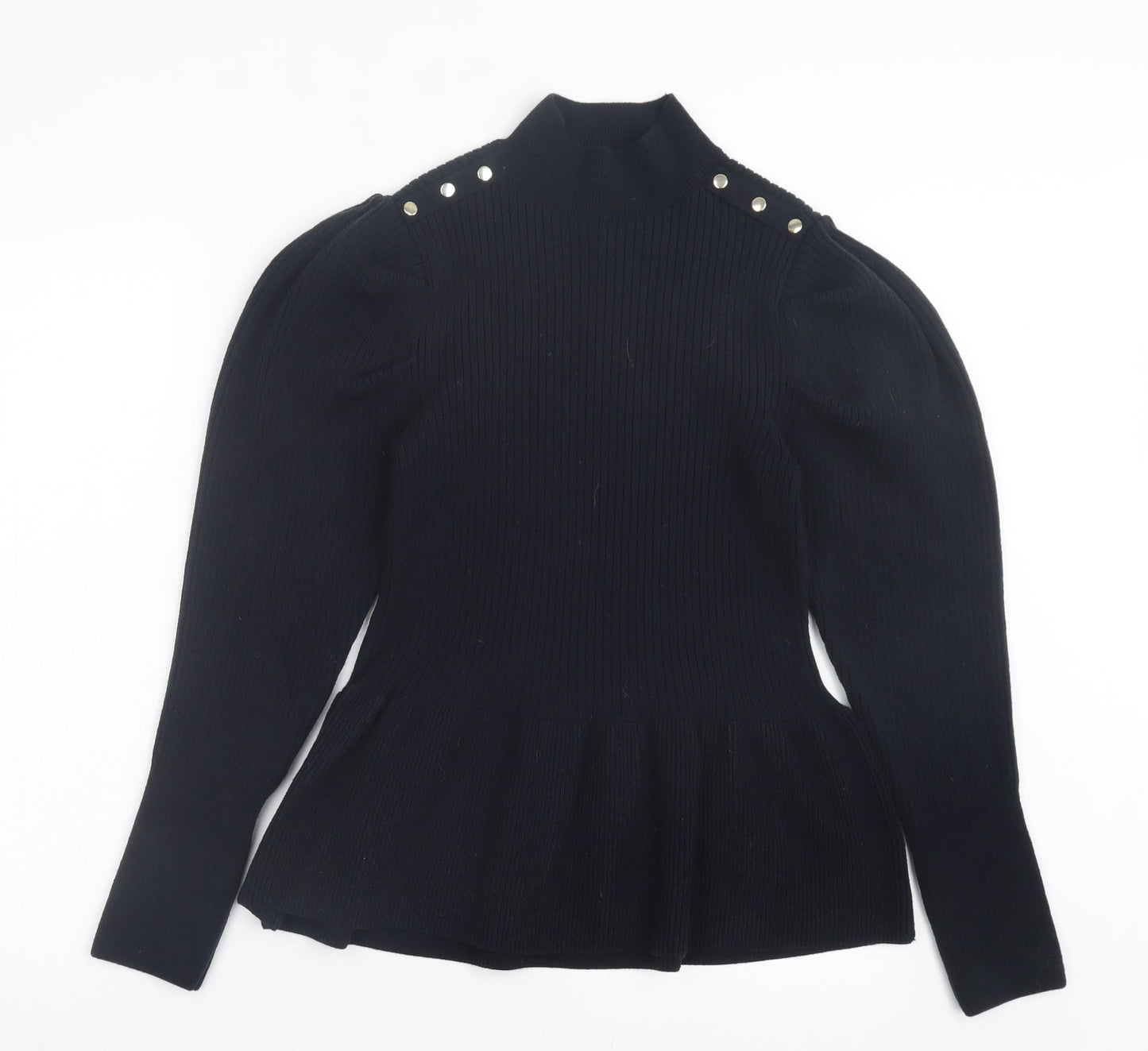 River Island Womens Black High Neck Acrylic Tunic Jumper Size 12