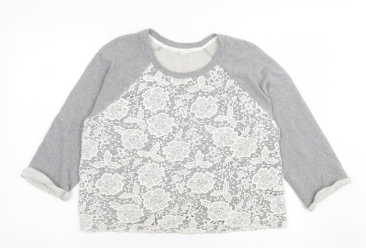 Falmer Womens Grey Floral Cotton Pullover Sweatshirt Size 14 Pullover