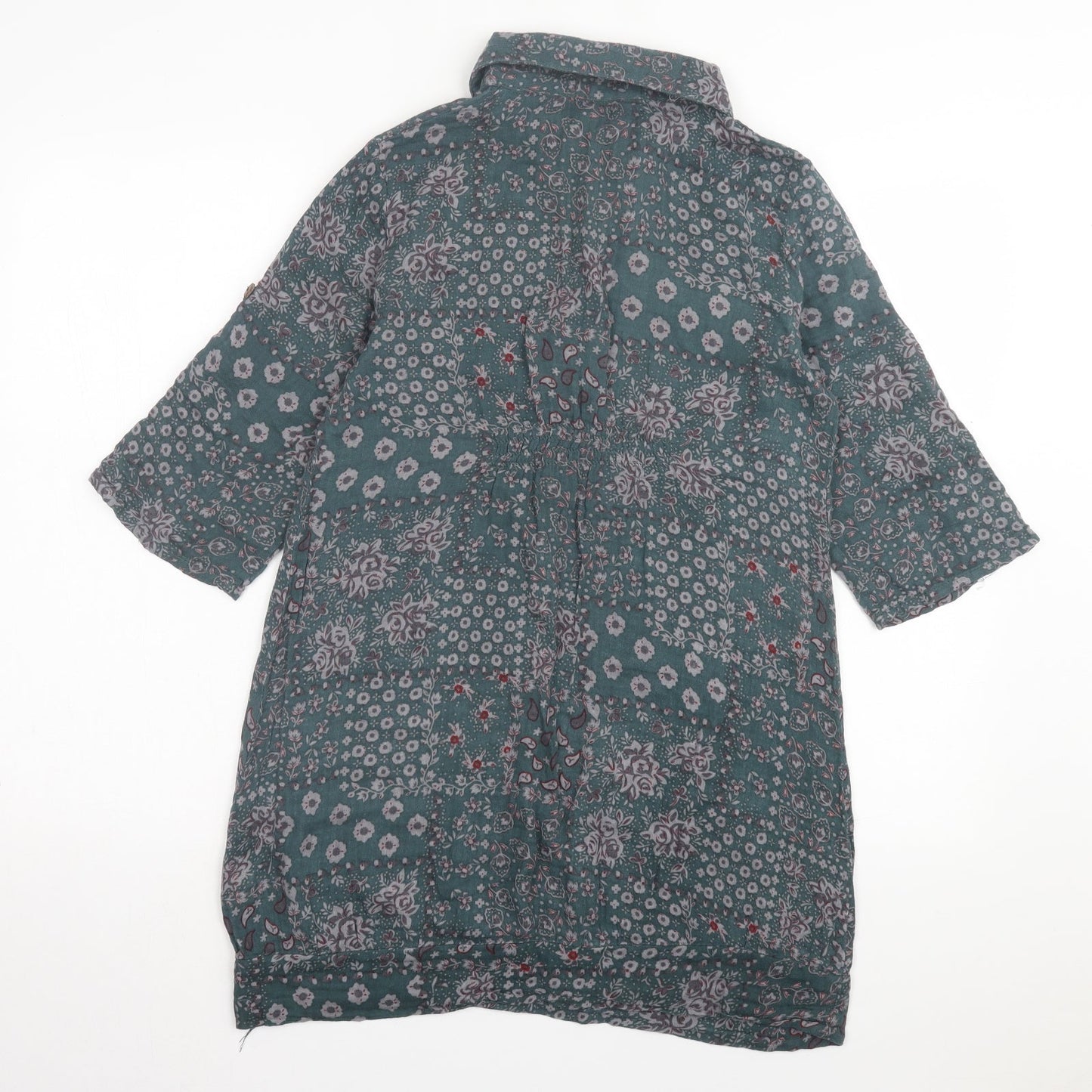 2 Elles Womens Green Floral Polyester A-Line Size M Collared Button