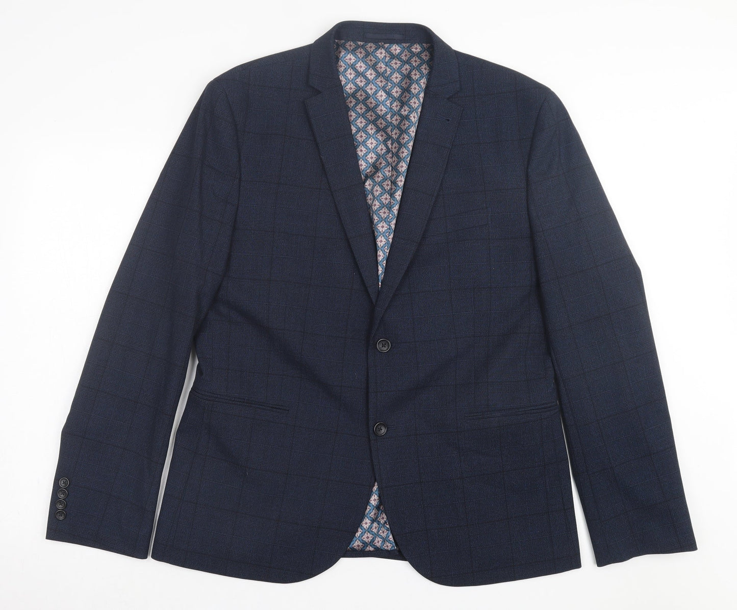 NEXT Mens Blue Plaid Polyester Jacket Suit Jacket Size 44