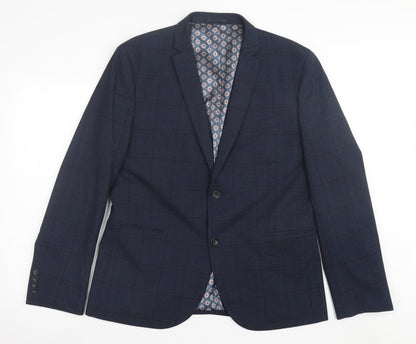 Preloved NEXT Mens Blue Plaid Polyester Jacket Suit Jacket Size 44 - Front