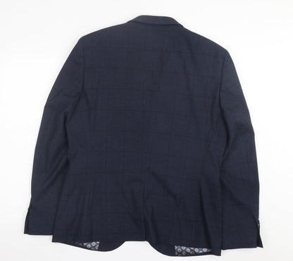Preloved NEXT Mens Blue Plaid Polyester Jacket Suit Jacket Size 44 - Back