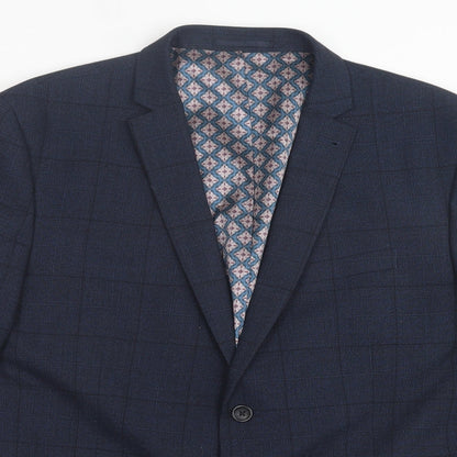 Preloved NEXT Mens Blue Plaid Polyester Jacket Suit Jacket Size 44 - Detail