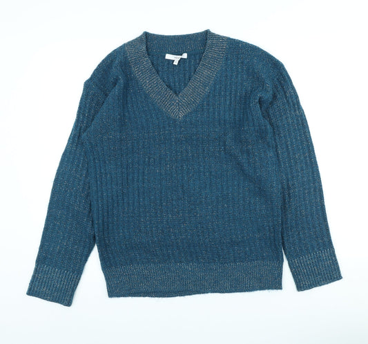 NEXT Womens Blue V-Neck Acrylic Pullover Jumper Size XS