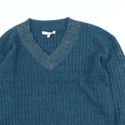 Next Womens Blue V-Neck Acrylic Pullover Jumper Size XS