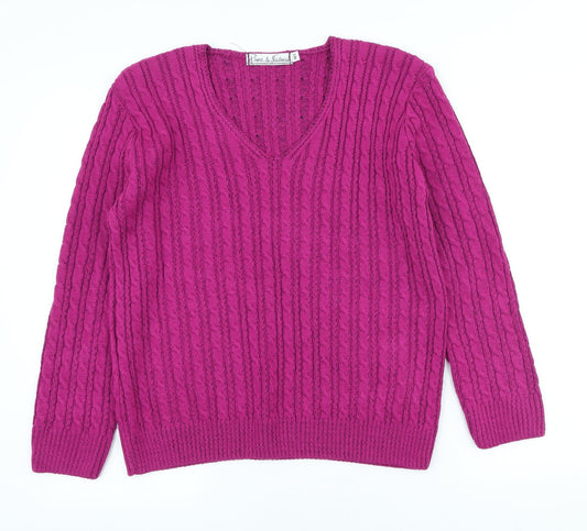 Pure & Natural Womens Purple V-Neck Acrylic Pullover Jumper Size M
