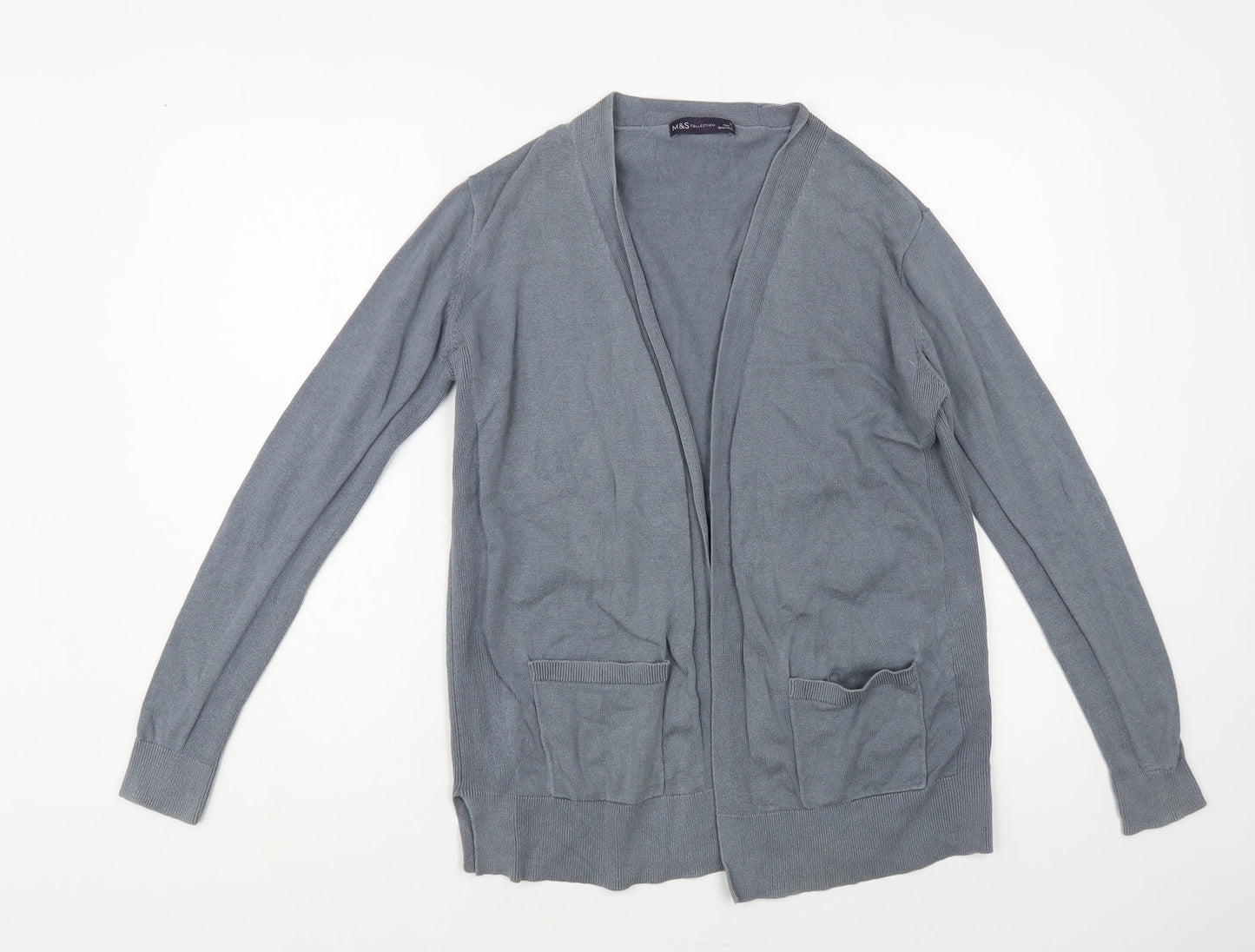 Marks and Spencer Womens Grey V-Neck Cotton Cardigan Jumper Size 12